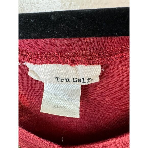 Tru Self Women's Red Blouse Size X-large short sleeve v-neck rayon long shirt - Picture 3 of 8